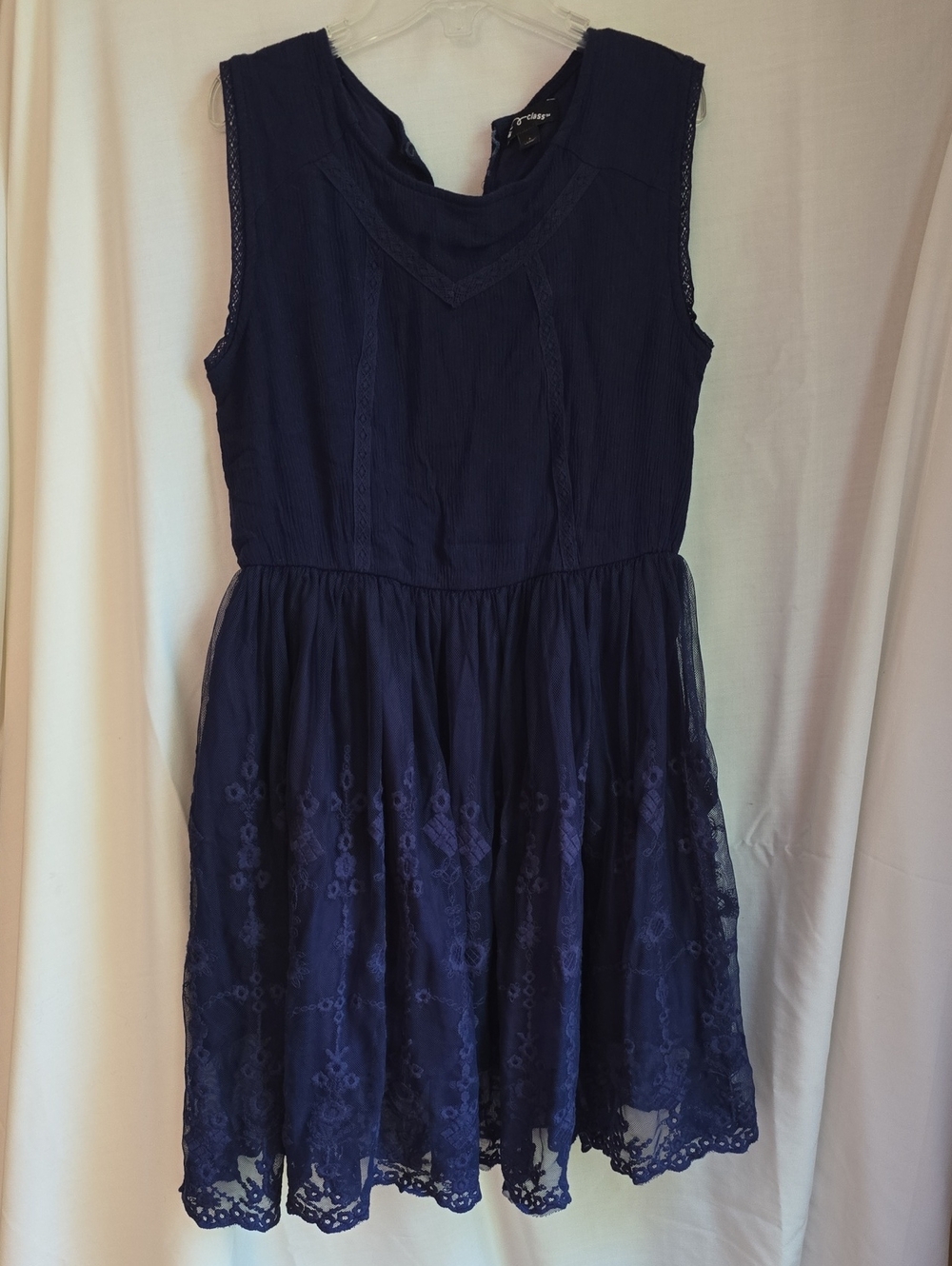 art class Navy Blue Sleeveless Lace Hem Party Dress